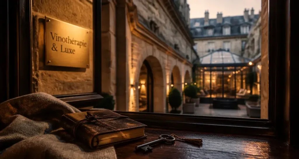 hotel luxe bordeaux : table, clé et cour intérieure