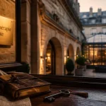 hotel luxe bordeaux : table, clé et cour intérieure